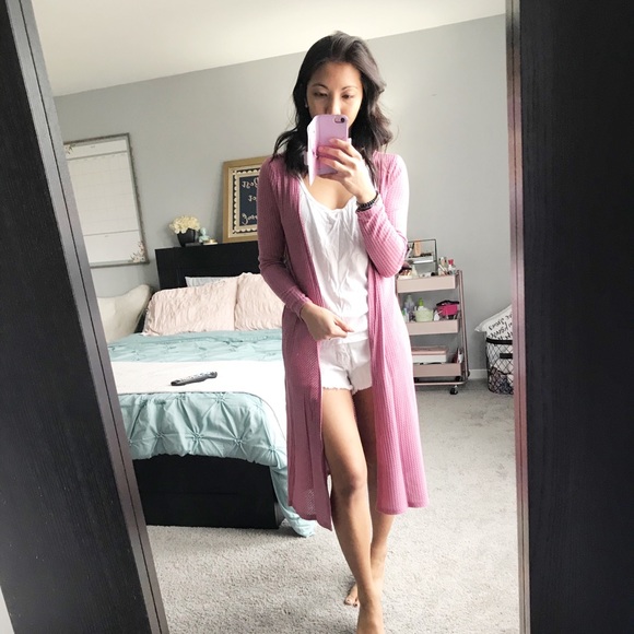 Sweaters - Mauve pink lightweight open cardigan